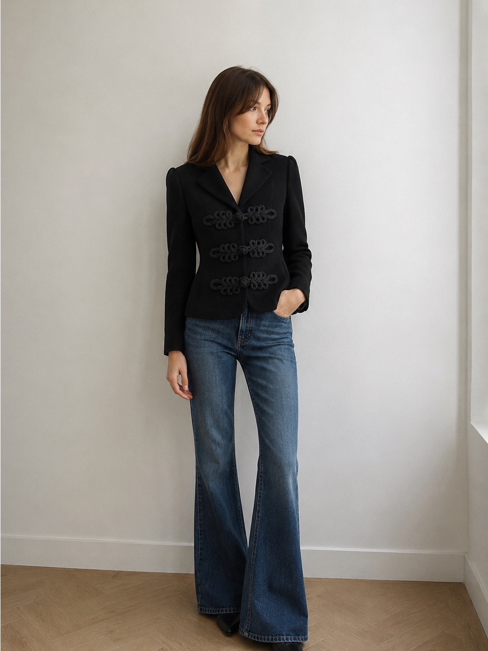 Lauren Ralph Lauren Black Wool Blazer 8-10 Rare Frog Closure Military Equestrian